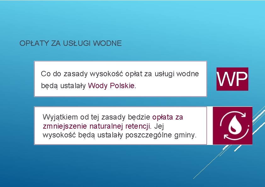 OPŁATY ZA USŁUGI WODNE Co do zasady wysokość opłat za usługi wodne będą ustalały