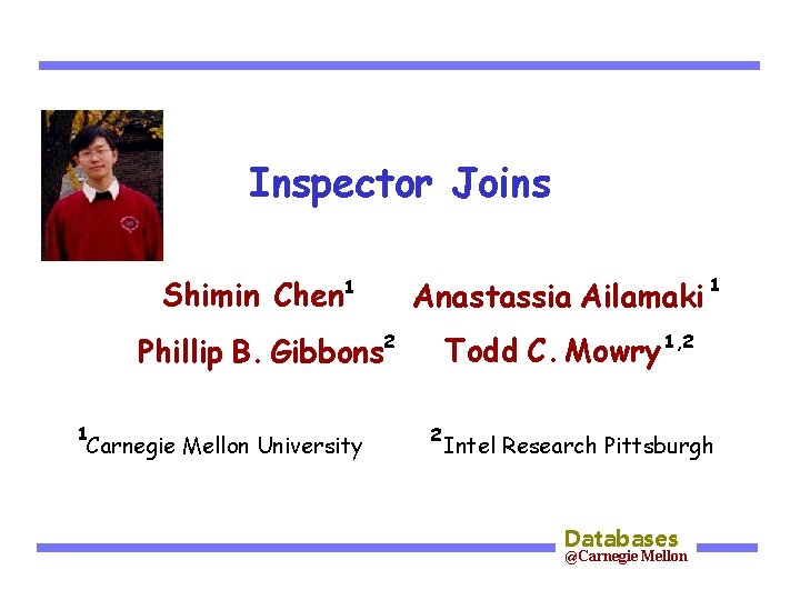 Inspector Joins 1 Shimin Chen 1 Anastassia Ailamaki 1 Phillip B. Gibbons 2 Todd