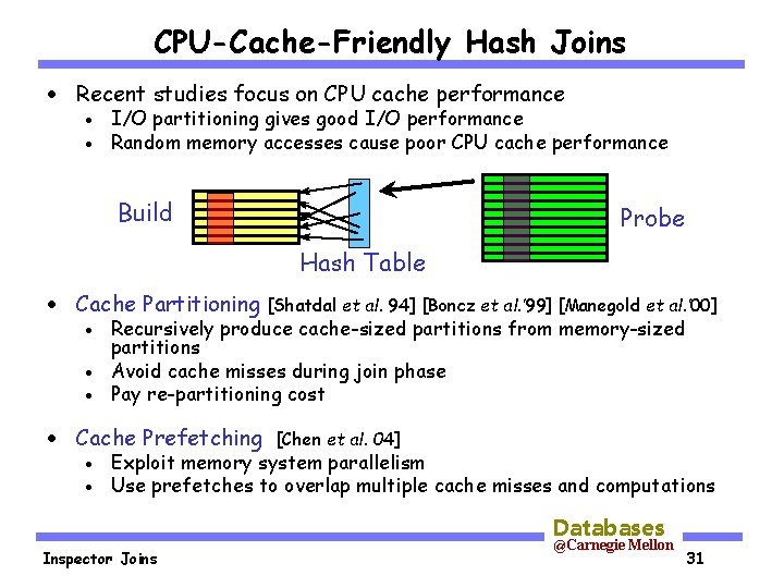 CPU-Cache-Friendly Hash Joins · Recent studies focus on CPU cache performance · · I/O