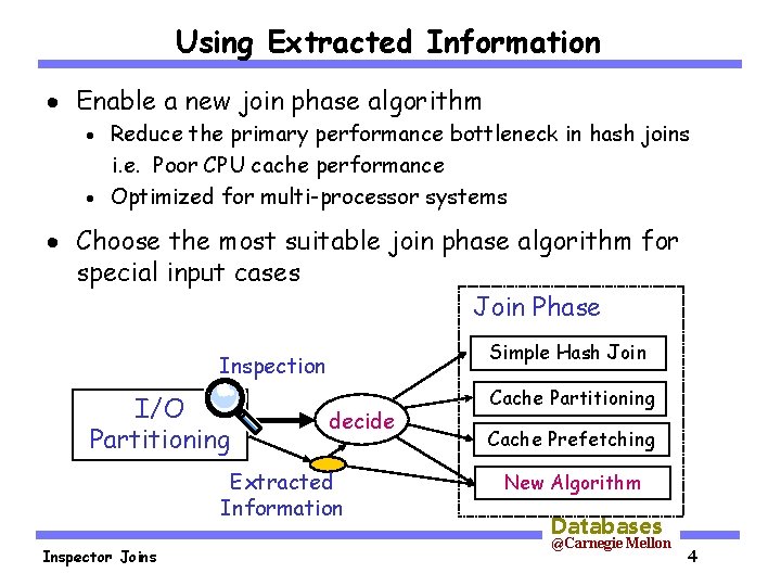 Using Extracted Information · Enable a new join phase algorithm Reduce the primary performance