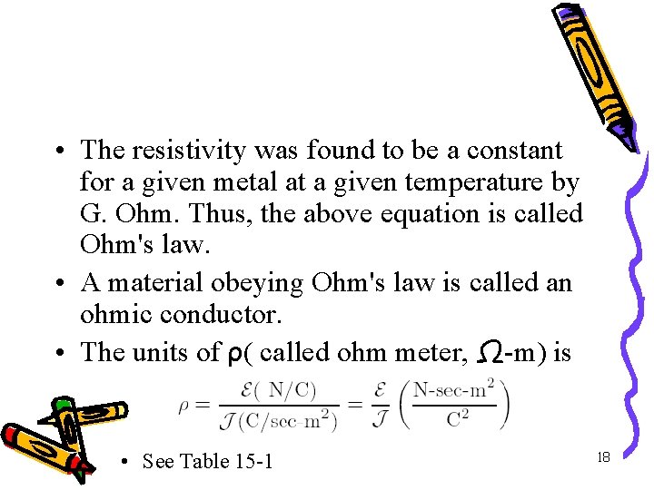  • The resistivity was found to be a constant for a given metal