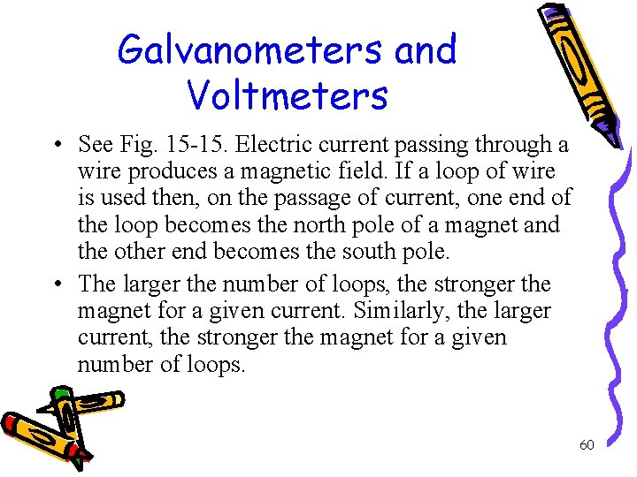 Galvanometers and Voltmeters • See Fig. 15 -15. Electric current passing through a wire