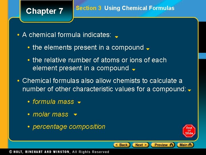 Chapter 7 Section 3 Using Chemical Formulas Preview