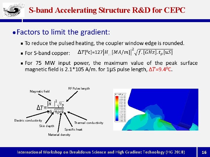 S-band Accelerating Structure R&D for CEPC l Magnetic field RF Pulse length Electric conductivity