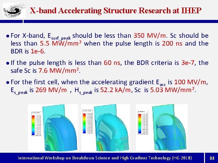 X-band Accelerating Structure Research at IHEP l l l For X-band, Esurf_peak should be