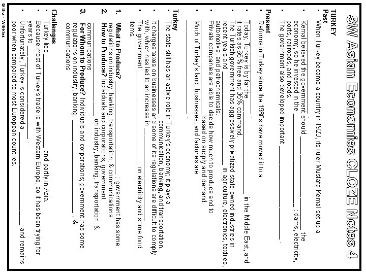 SW Asian Economies CLOZE Notes 4 TURKEY Past • When Turkey became a country
