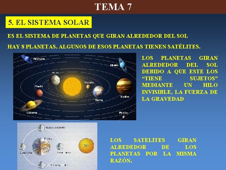 TEMA 7 5. EL SISTEMA SOLAR ES EL SISTEMA DE PLANETAS QUE GIRAN ALREDEDOR TEMA 7 5. EL SISTEMA SOLAR ES EL SISTEMA DE PLANETAS QUE GIRAN ALREDEDOR