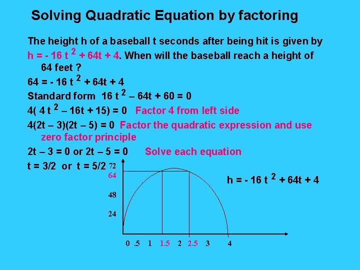 Solving Quadratic Equation by factoring The height h of a baseball t seconds after