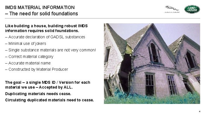 IMDS MATERIAL INFORMATION – The need for solid foundations Like building a house, building