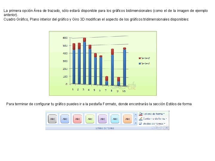 La primera opción Área de trazado, sólo estará disponible para los gráficos bidimensionales (como