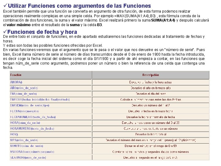 üUtilizar Funciones como argumentos de las Funciones Excel también permite que una función se