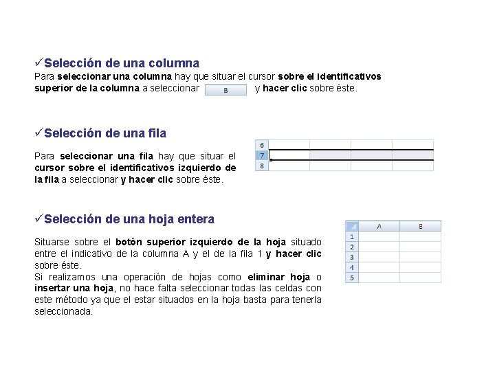 üSelección de una columna Para seleccionar una columna hay que situar el cursor sobre