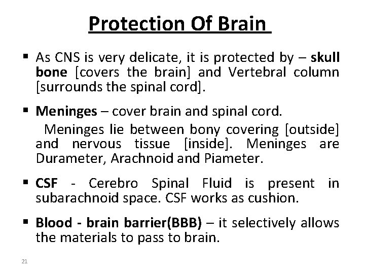 Protection Of Brain § As CNS is very delicate, it is protected by –