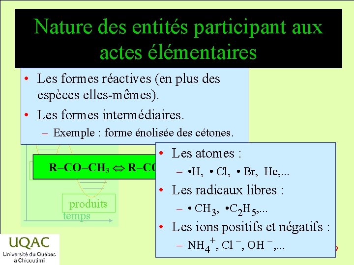 Nature des entités participant aux actes élémentaires • Les formes réactives (en plus des