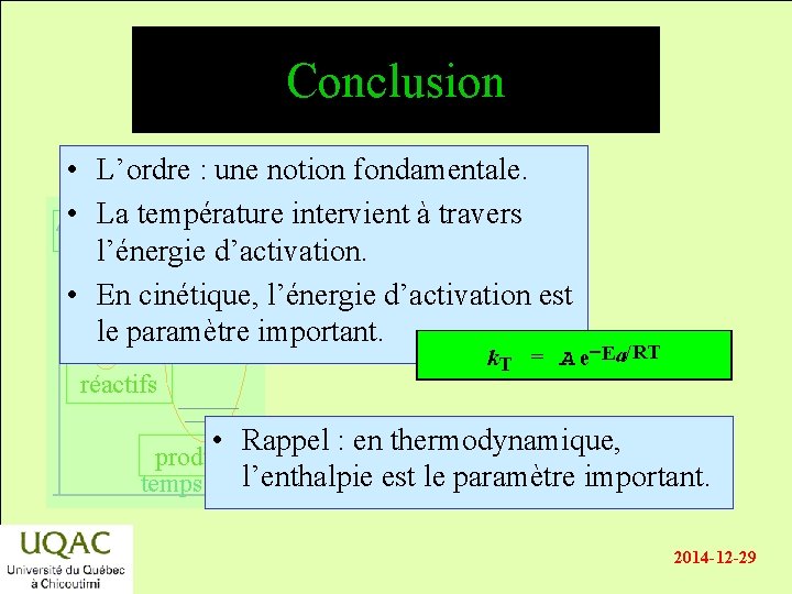 Conclusion • L’ordre : une notion fondamentale. • La température intervient à travers énergie