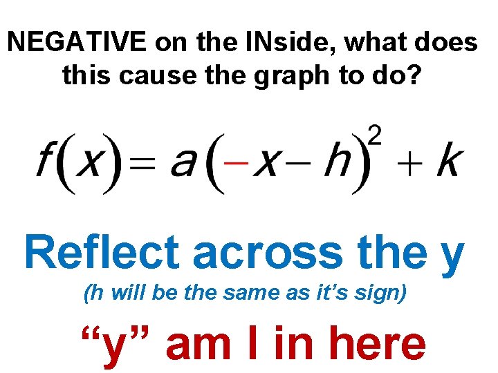 NEGATIVE on the INside, what does this cause the graph to do? Reflect across