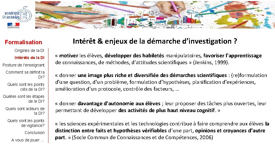 Formalisation Origines de la DI Intérêts de la DI Posture de l’enseignant Comment se