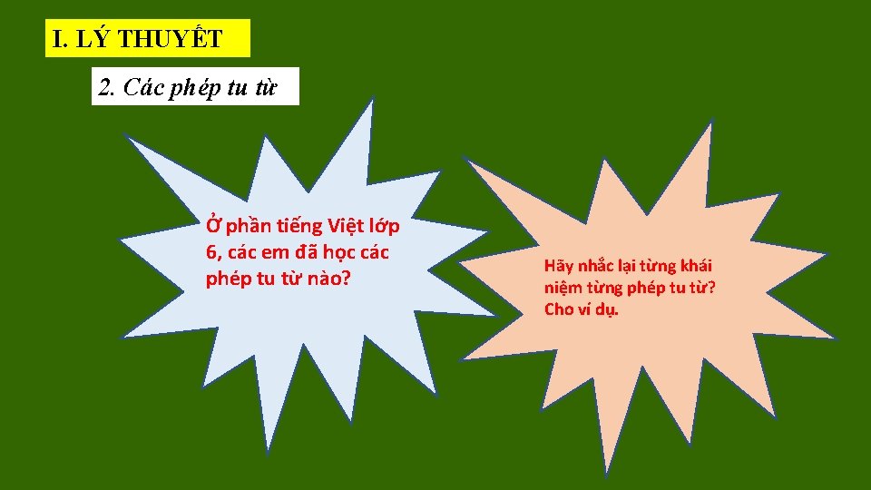 I. LÝ THUYẾT 2. Các phép tu từ Ở phần tiếng Việt lớp 6,