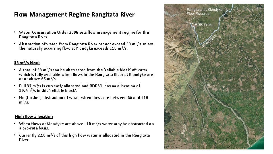 Flow Management Regime Rangitata River • Water Conservation Order 2006 sets flow management regime