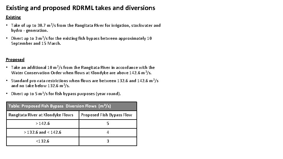 Existing and proposed RDRML takes and diversions Existing • Take of up to 30.