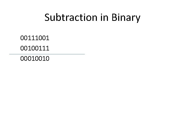 Subtraction in Binary 00111001 00100111 00010010 