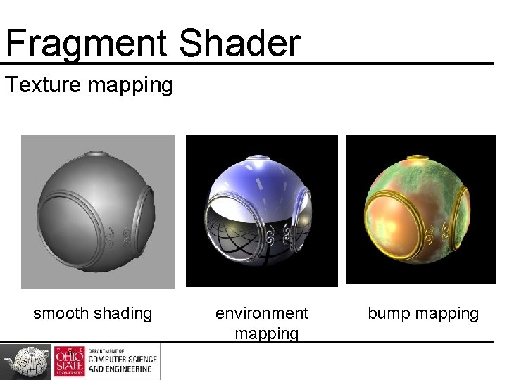 Fragment Shader Texture mapping smooth shading 81 environment mapping bump mapping 