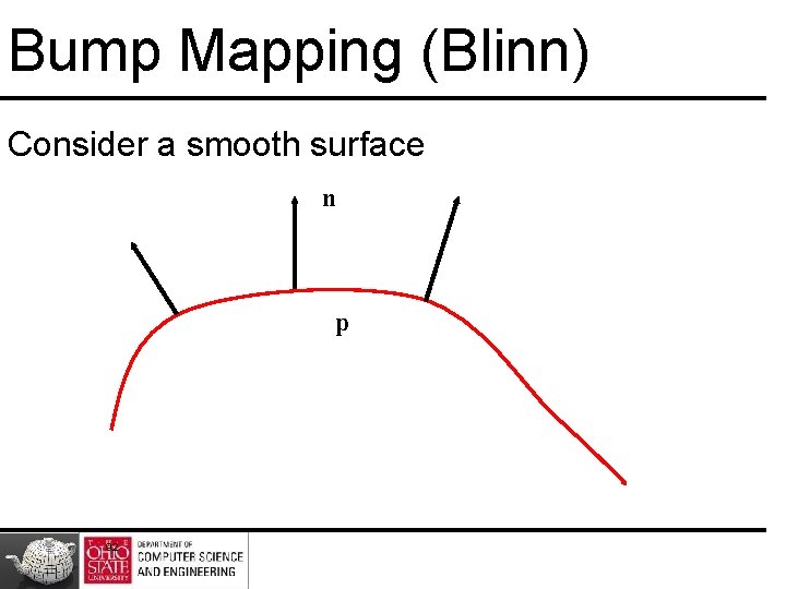 Bump Mapping (Blinn) Consider a smooth surface n p 92 