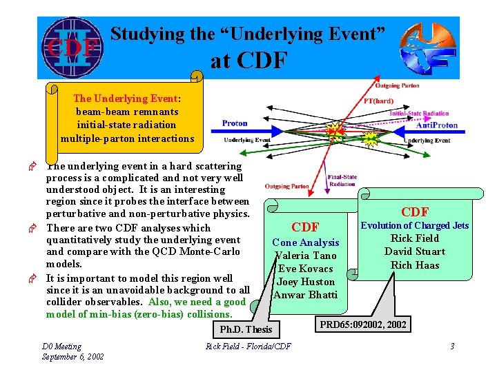 Studying the “Underlying Event” at CDF The Underlying Event: beam-beam remnants initial-state radiation multiple-parton