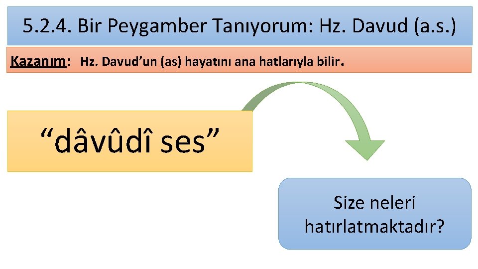 5. 2. 4. Bir Peygamber Tanıyorum: Hz. Davud (a. s. ) Kazanım: Hz. Davud’un