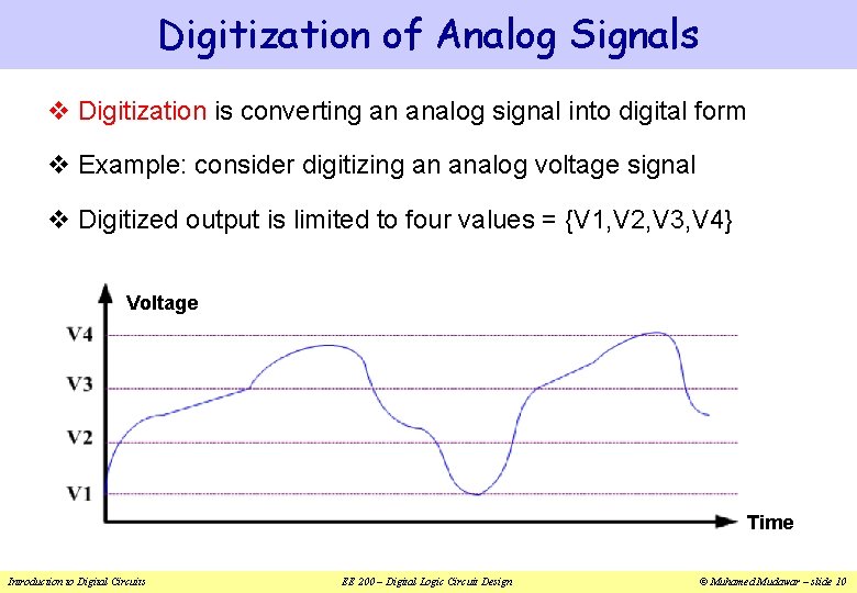 Digitization of Analog Signals v Digitization is converting an analog signal into digital form