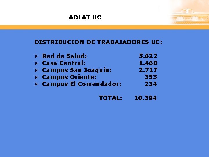 ADLAT UC DISTRIBUCION DE TRABAJADORES UC: Ø Ø Ø Red de Salud: Casa Central: