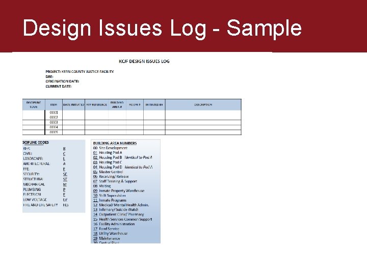 Design Issues Log - Sample Design Issues Log - Sample