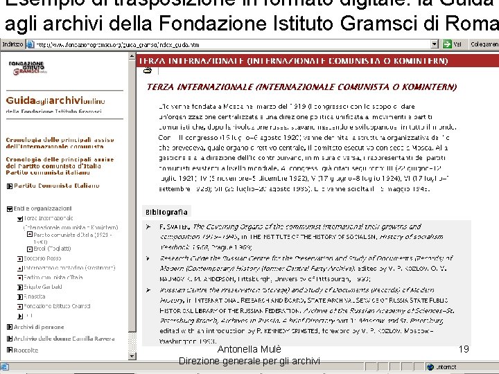 Esempio di trasposizione in formato digitale: la Guida agli archivi della Fondazione Istituto Gramsci