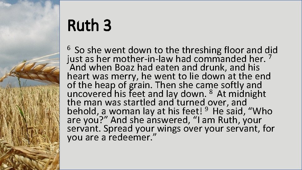 Ruth 3 So she went down to the threshing floor and did just as