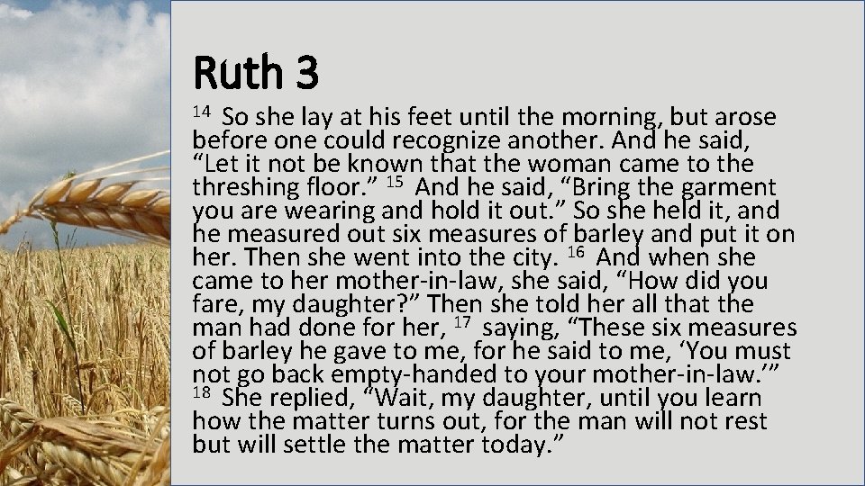 Ruth 3 So she lay at his feet until the morning, but arose before