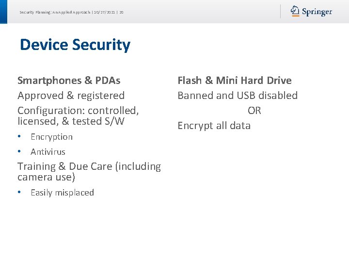 Security Planning: An Applied Approach | 10/27/2021 | 20 Device Security Smartphones & PDAs