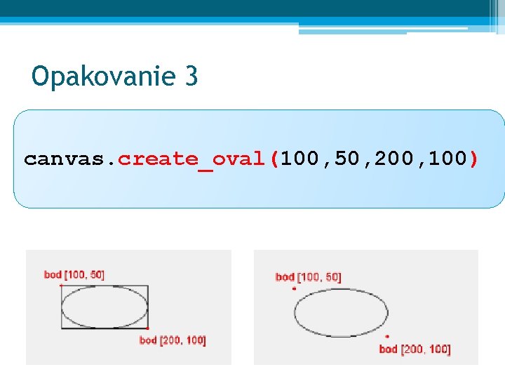 Opakovanie 3 canvas. create_oval(100, 50, 200, 100) 