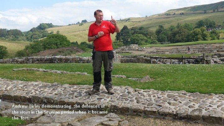 Andrew Birley demonstrating the defences of the vicus in the Severan period when it