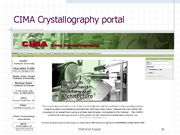 CIMA Crystallography portal CIMA picture snapshot 10/27/2021 Mehmet Nacar 16 