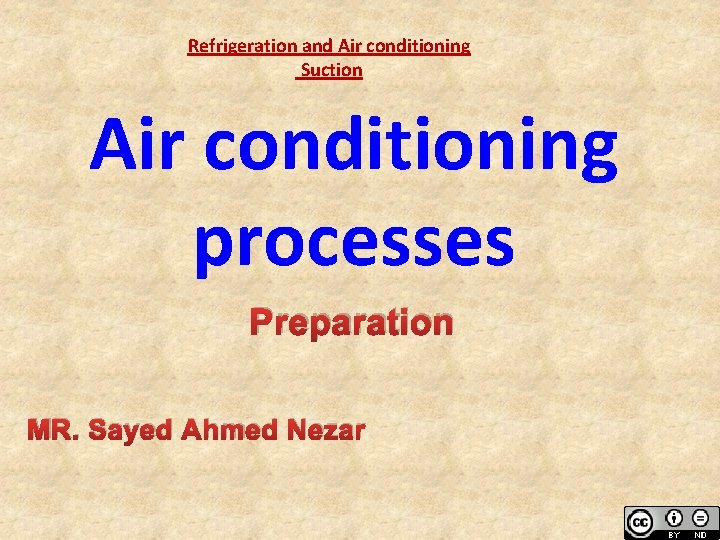 Refrigeration and Air conditioning Suction Air conditioning processes Preparation MR. Sayed Ahmed Nezar 