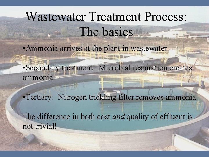 Wastewater Treatment Process: The basics • Ammonia arrives at the plant in wastewater •