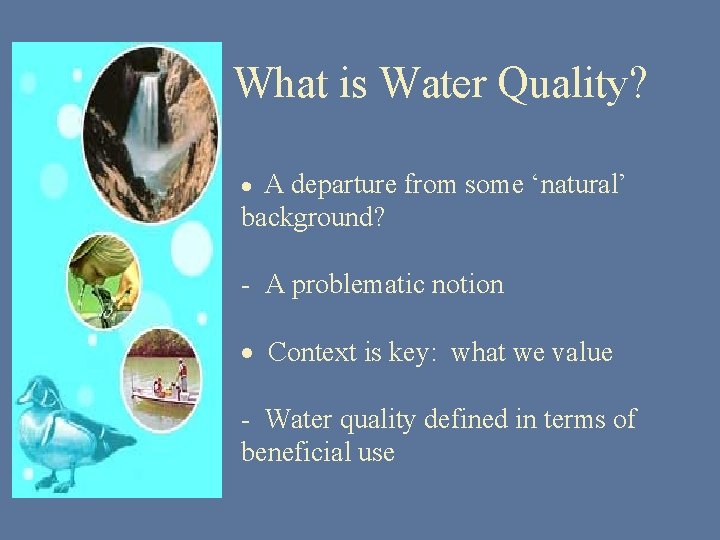 What is Water Quality? · A departure from some ‘natural’ background? - A problematic