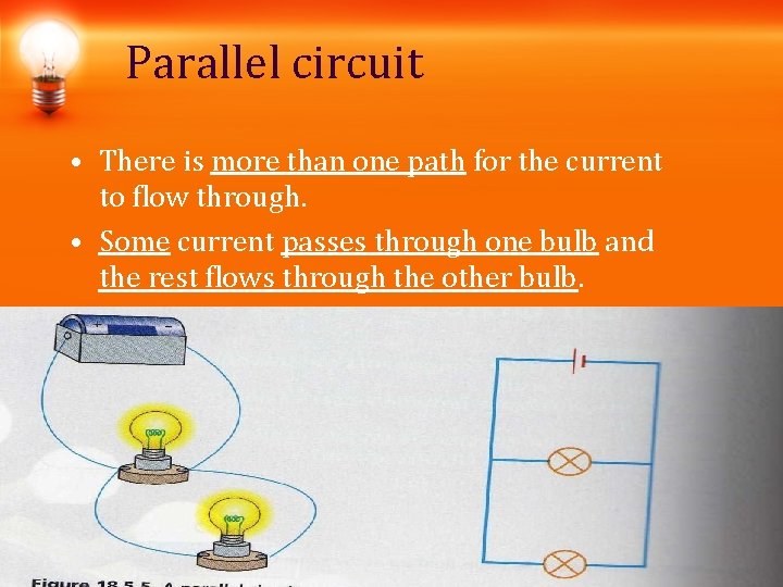 Parallel circuit • There is more than one path for the current to flow Parallel circuit • There is more than one path for the current to flow