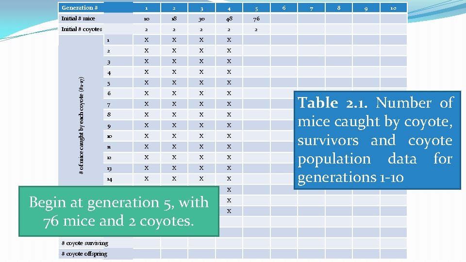 1 2 3 4 5 Initial # mice 10 18 30 48 76 Initial