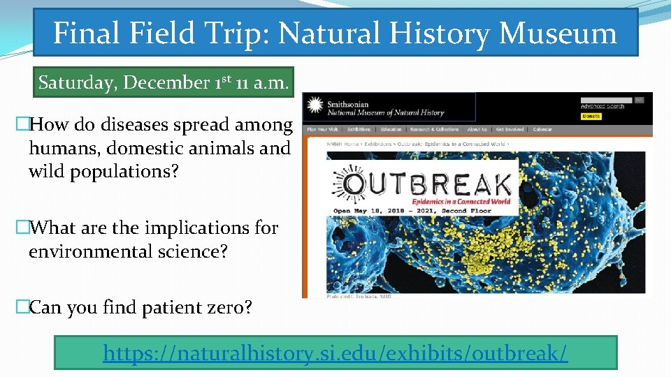 Final Field Trip: Natural History Museum Saturday, December 1 st 11 a. m. �How