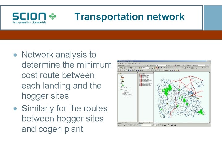 Transportation network · Network analysis to determine the minimum cost route between each landing