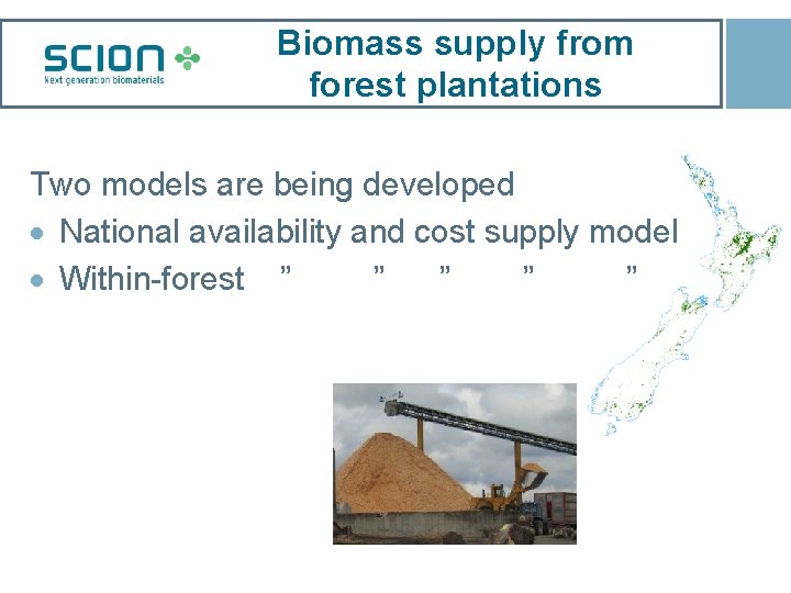 Biomass supply from forest plantations Two models are being developed · National availability and