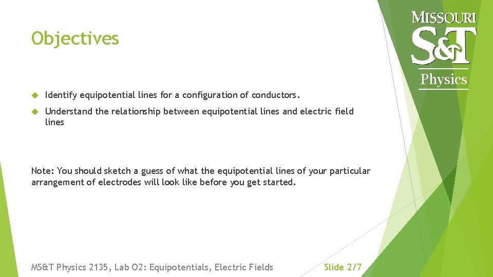 Objectives Physics Identify equipotential lines for a configuration of conductors. Understand the relationship between