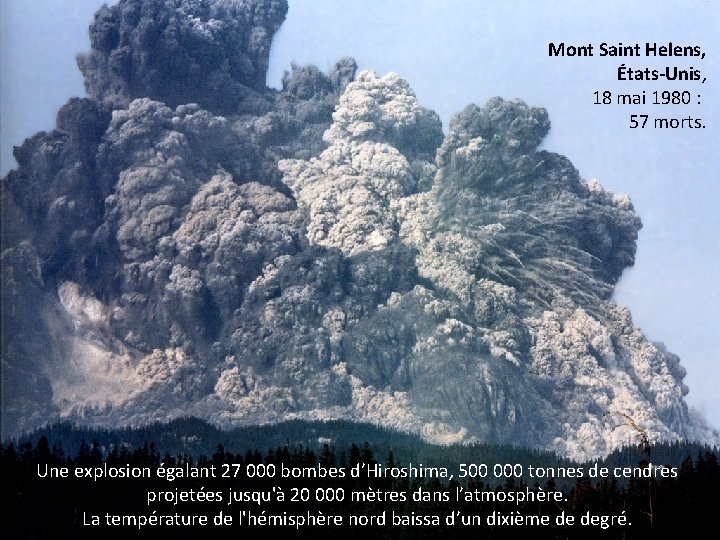 Mont Saint Helens, États-Unis, 18 mai 1980 : 57 morts. Une explosion égalant 27