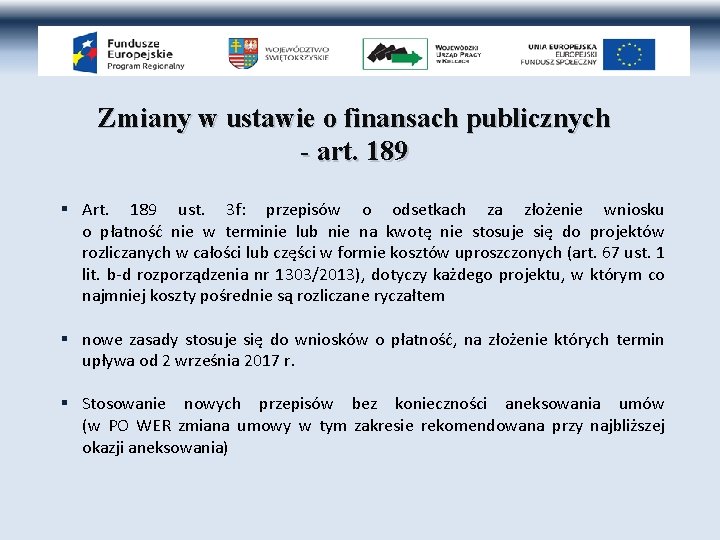 Zmiany w ustawie o finansach publicznych - art. 189 § Art. 189 ust. 3